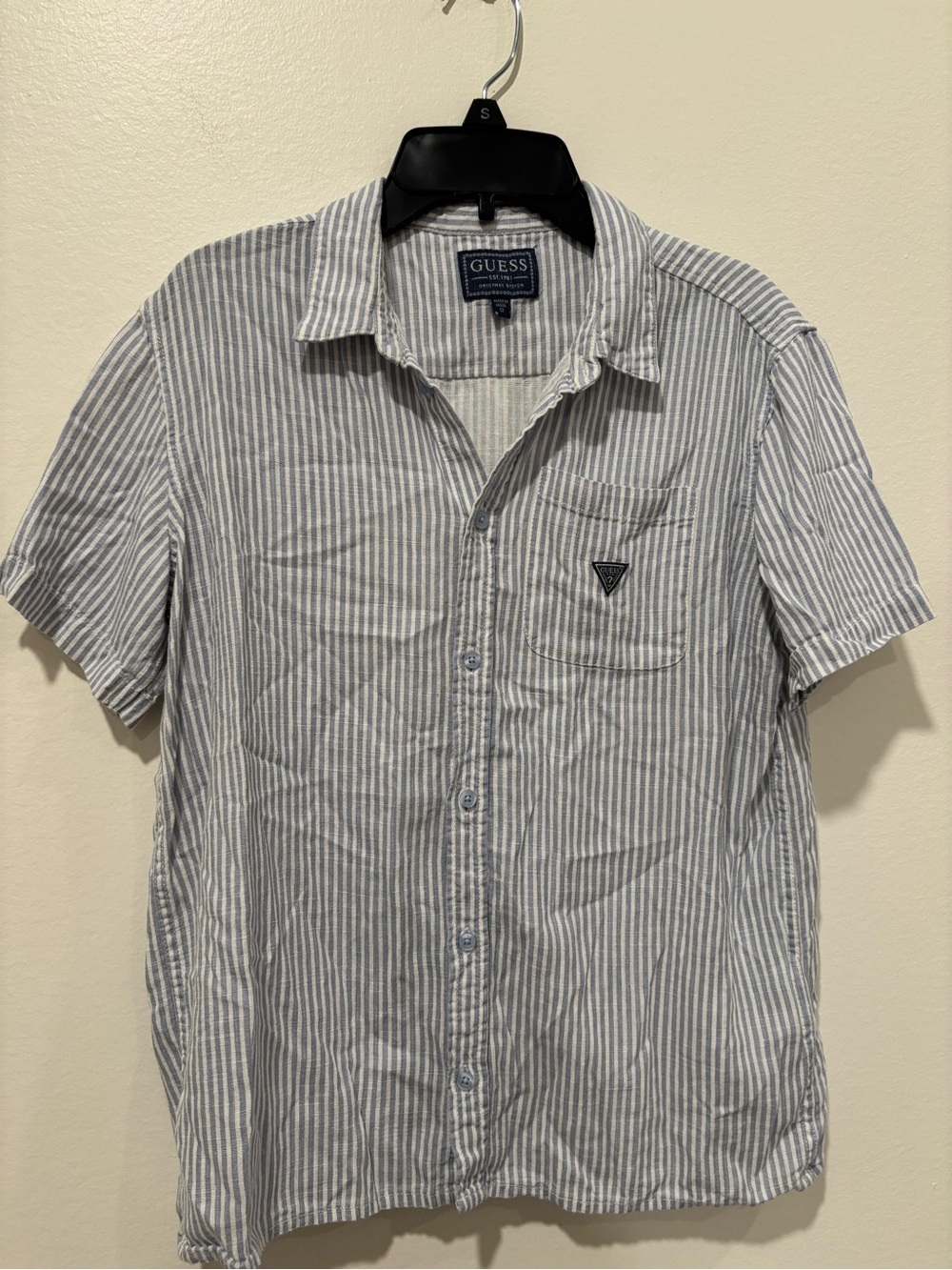 GUESS Kids Blue and White Striped Short-Sleeve Shirt